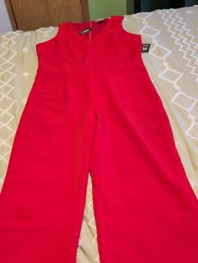 Express Vibrant Red Sleeveless Wide-Leg Jumpsuit